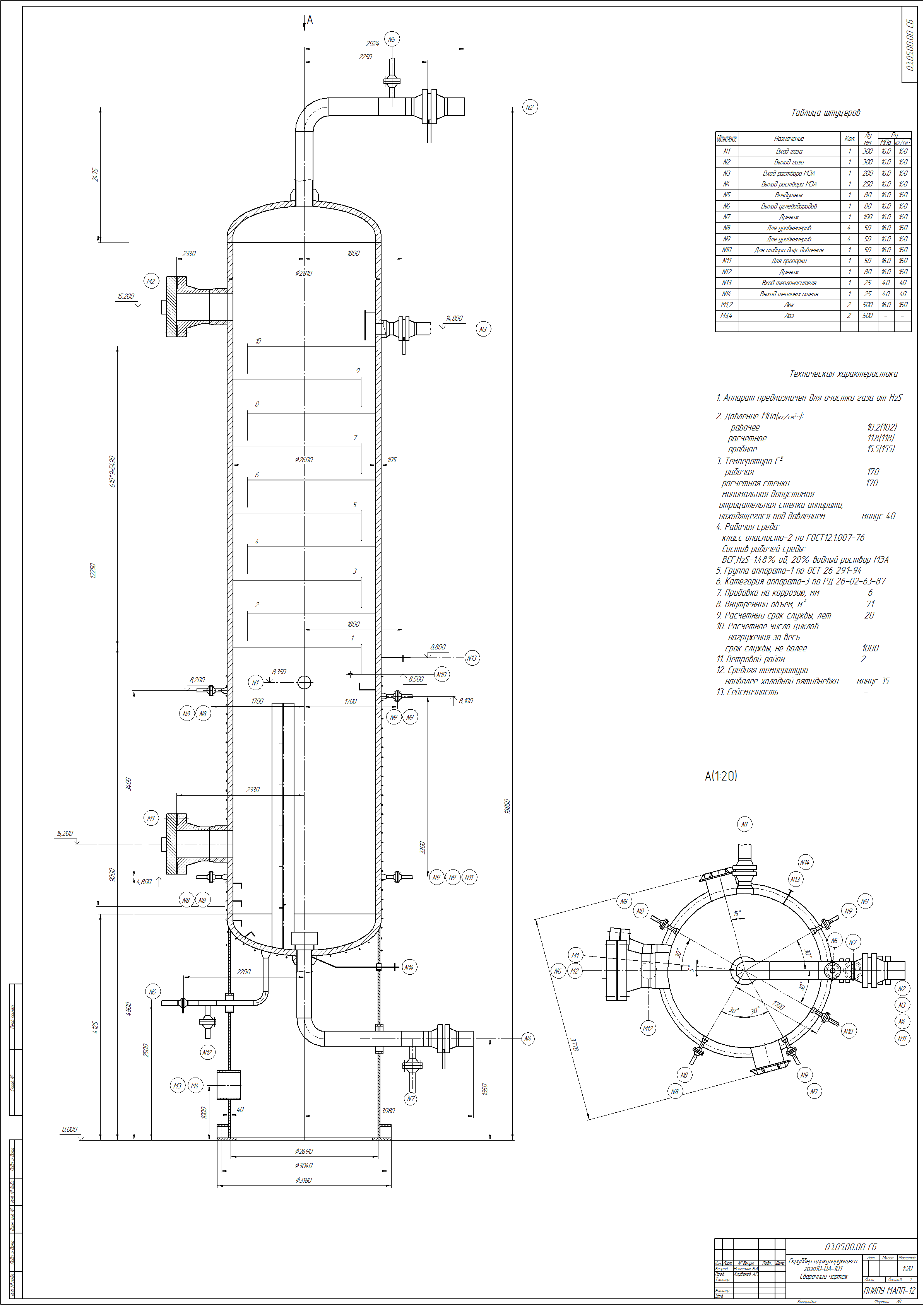 Чертеж Скруббер циркулирующего газа 10-DA-101