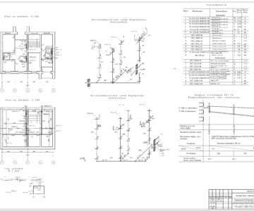 Чертеж Внутренний водопровод и канализация многоквартирного 4х этажного здания