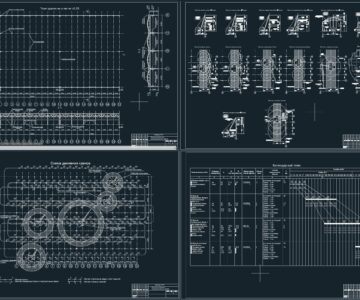 Чертеж ТВЗ. Монтаж конструкций производственного здания с четырьмя пролетами