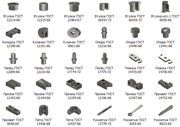 3D модель Библиотека элементов станочных приспособлений для системы Autodesk Inventor 2019
