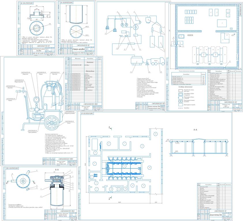 Чертеж Механизация процесса доения коров на молочной ферме с беспривязным содержанием 600 коров на сменяемой подстилке и разработкой конструкции пульсатора устройства промывки к агрегату индивидуального доения АИД–1–01