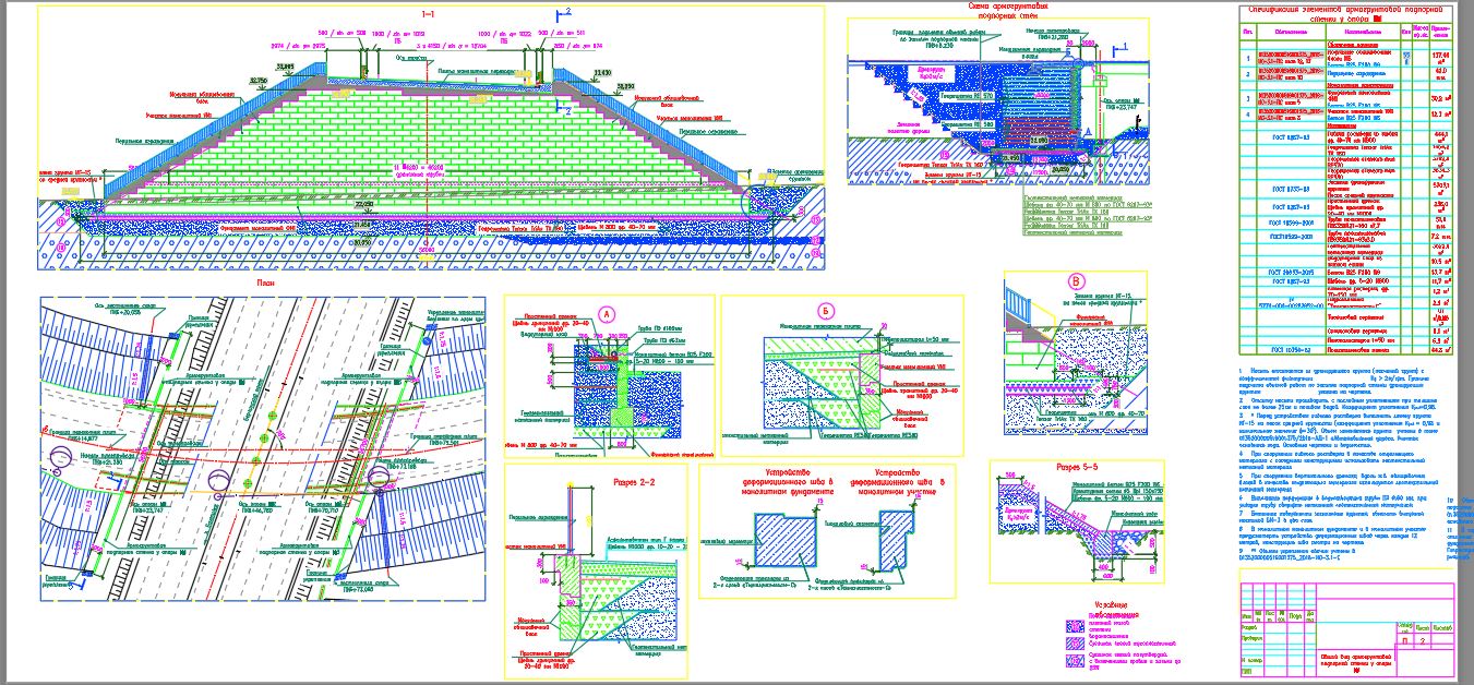 Чертеж Армогрунтовая подпорная стена