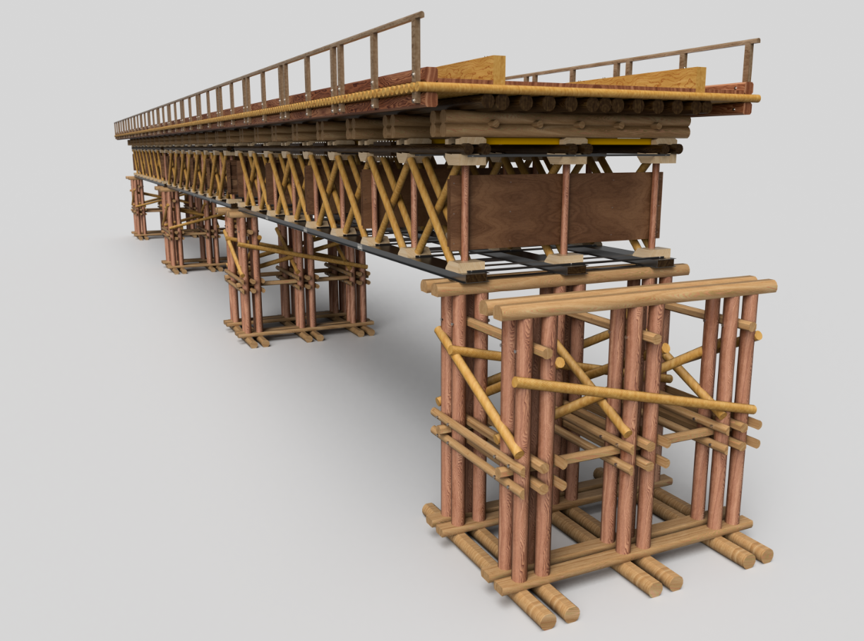 3D модель Деревянный мост системы Гау-Журавского
