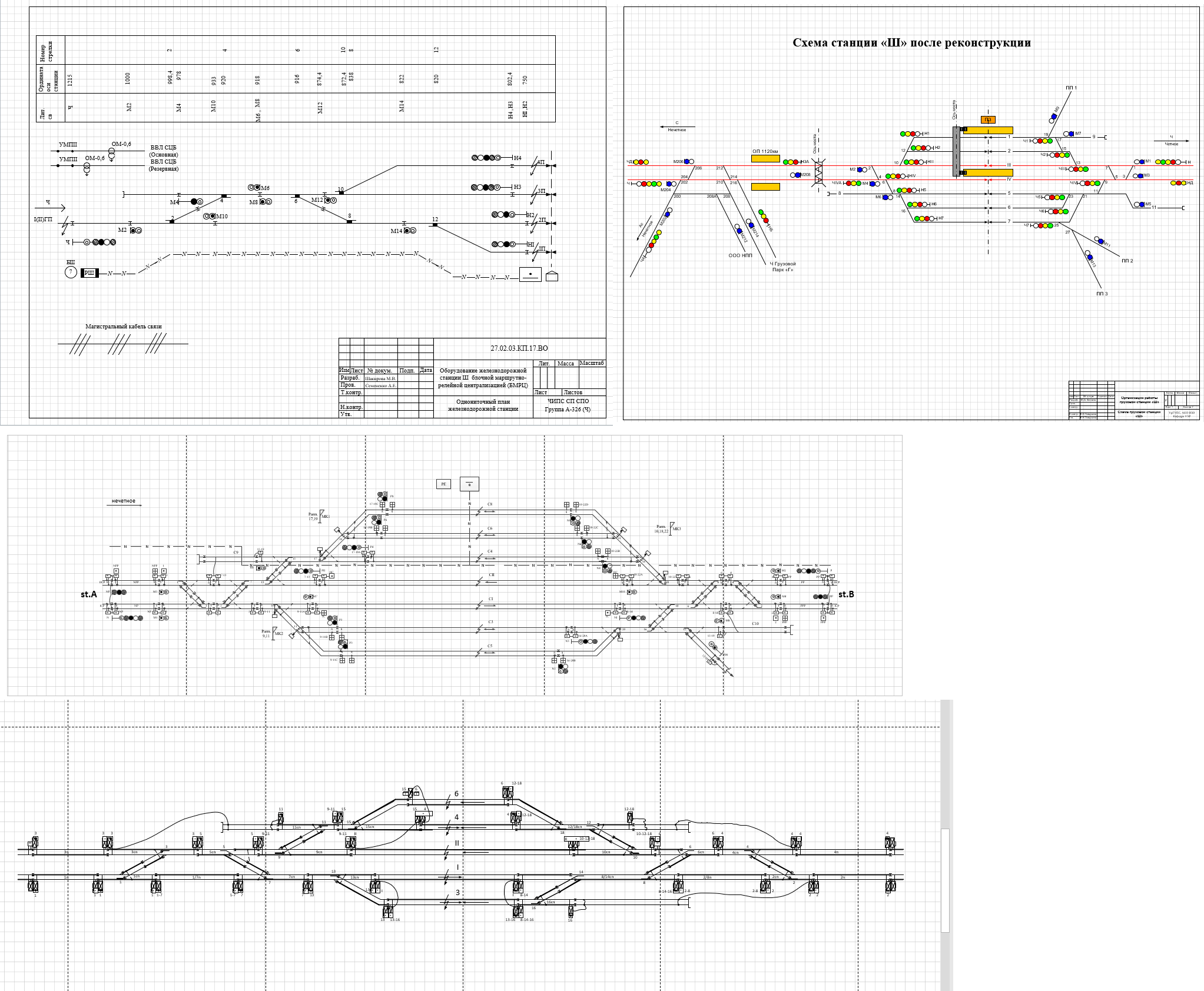 Чертеж Различные планировки станций: Ш, двухниточная