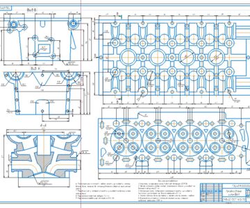 Чертеж Чертеж головки блока цилиндра четырех цилиндрового двс