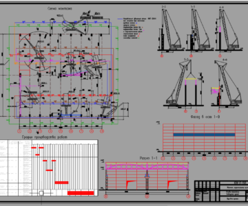 Чертеж Монтаж строительных конструкций промышленного здания (кол-во пролетов - 2)