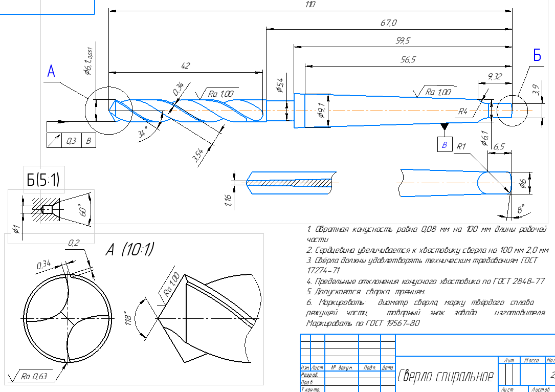 Чертеж Расчёт и проектирование сверла