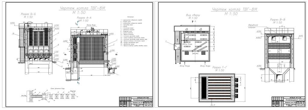 Чертеж Поверочно-конструкторский расчет котельного агрегата ТВГ-8М и экономайзера