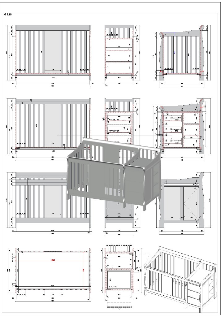3D модель Детская кроватка под матрас 1400 х 700