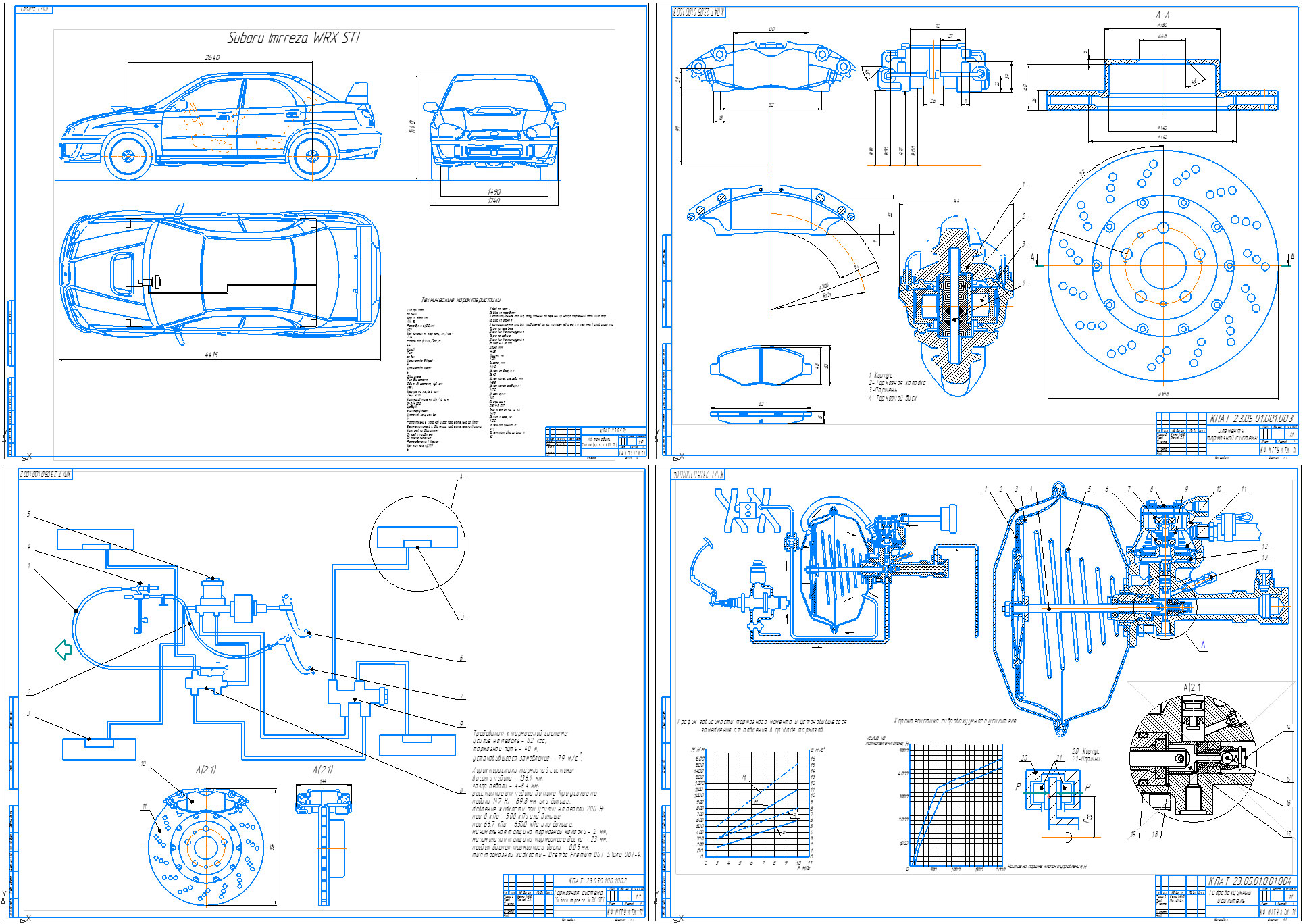 Чертеж Subaru Impreza расчет улучшение тормозной системы