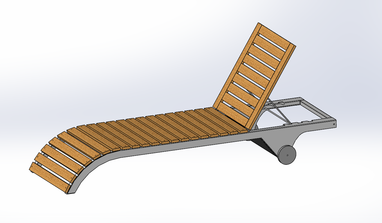 3D модель Шезлонг стационарный (металлический каркас, основание сидения и спинки - дерево ) общая длина ~2350мм