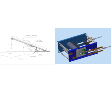 3D модель Схема загрузки баржи зерном и механизм привода ленты трубчатого транспортера