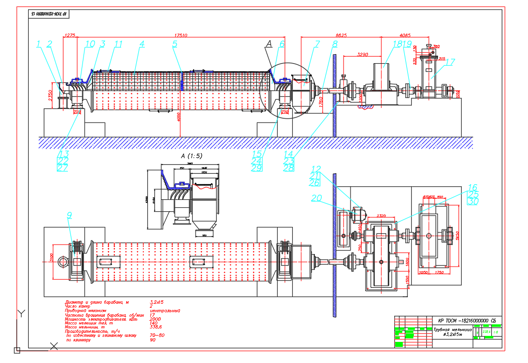 Чертеж Разработка технического предложения на модернизацию сырьевой мельницы Ø3,2×15 м