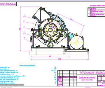 Чертеж Расчет основных параметров молотковой однороторной дробилки СДМ-112