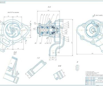 Чертеж Насос водяной двигателя автомобиля