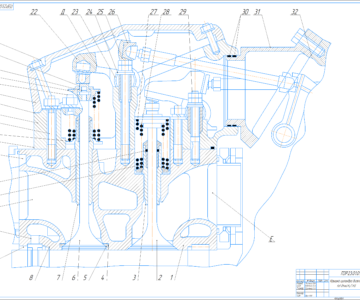 Чертеж Крышка цилиндра дизеля 6д (8чн26/26)