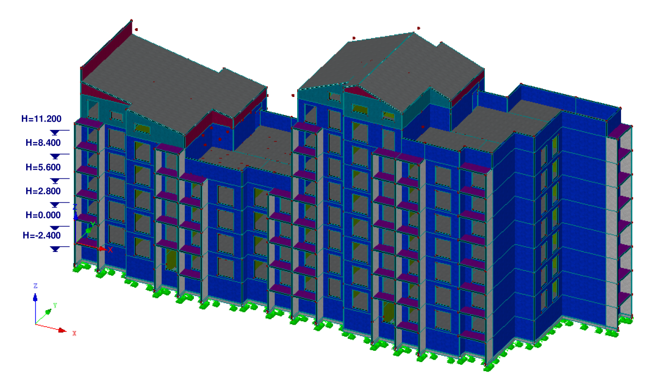 3D модель Расчетная модель панельного здания RFEM