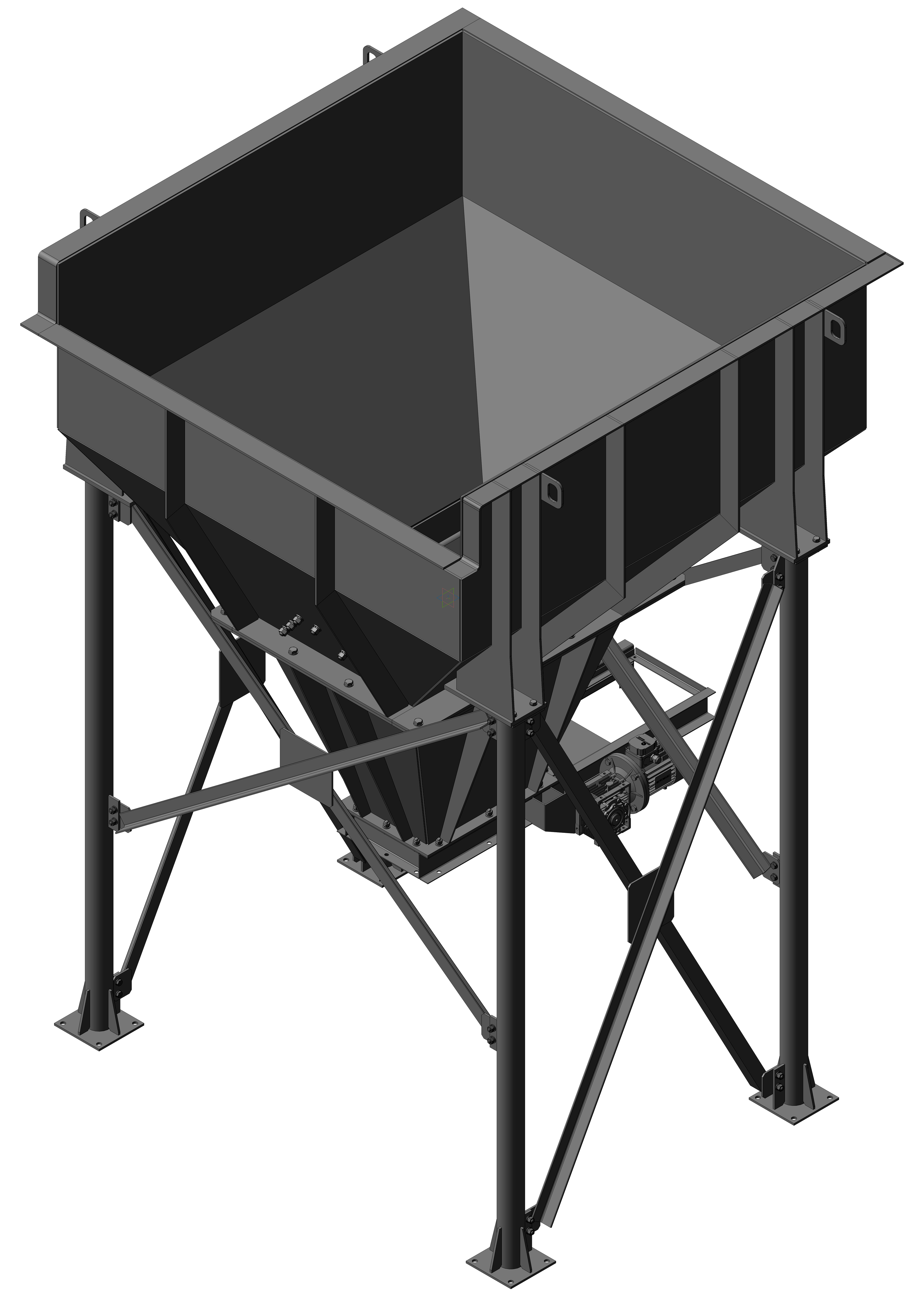 3D модель Бункер (V=2,9м3) с шиберной задвижкой на электроприводе