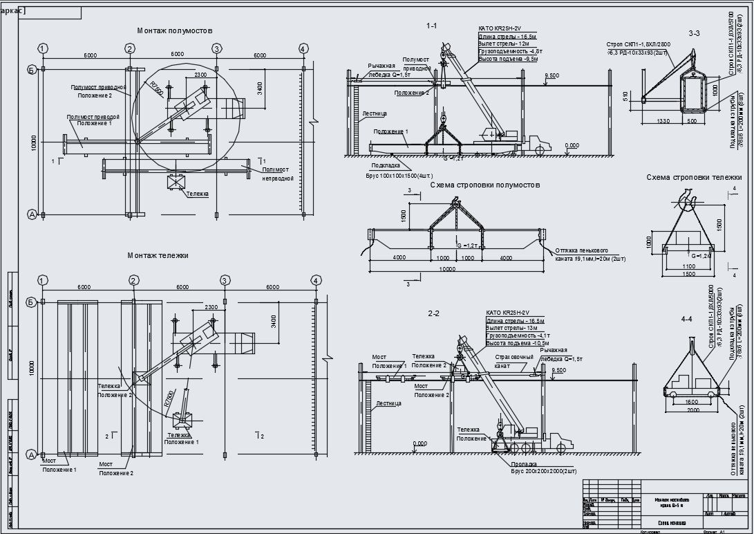 Чертеж Схема монтажа мостового крана Q=5т