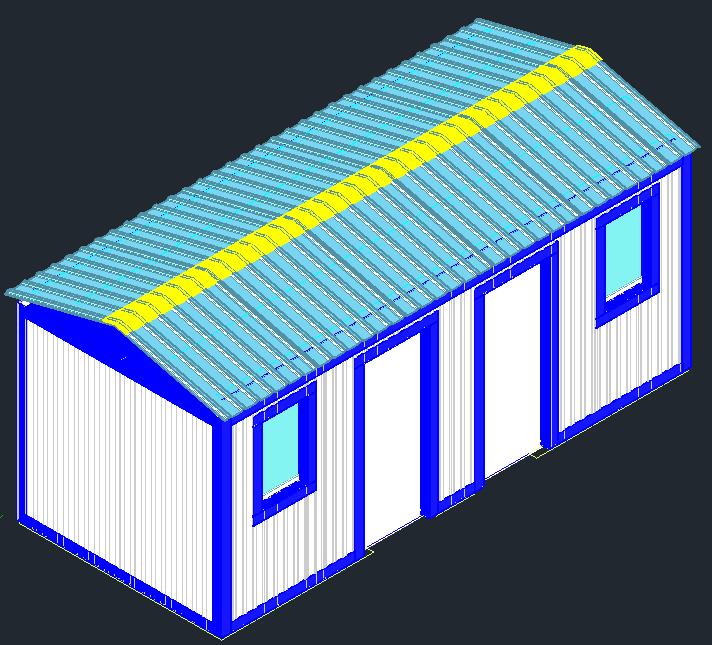 3D модель 3D вагончика-бытовки из сварного каркаса размерами 5800х2400