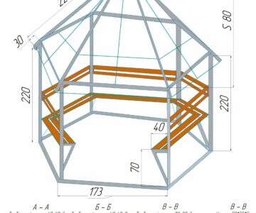 Чертеж Беседка шестиугольная металлическая