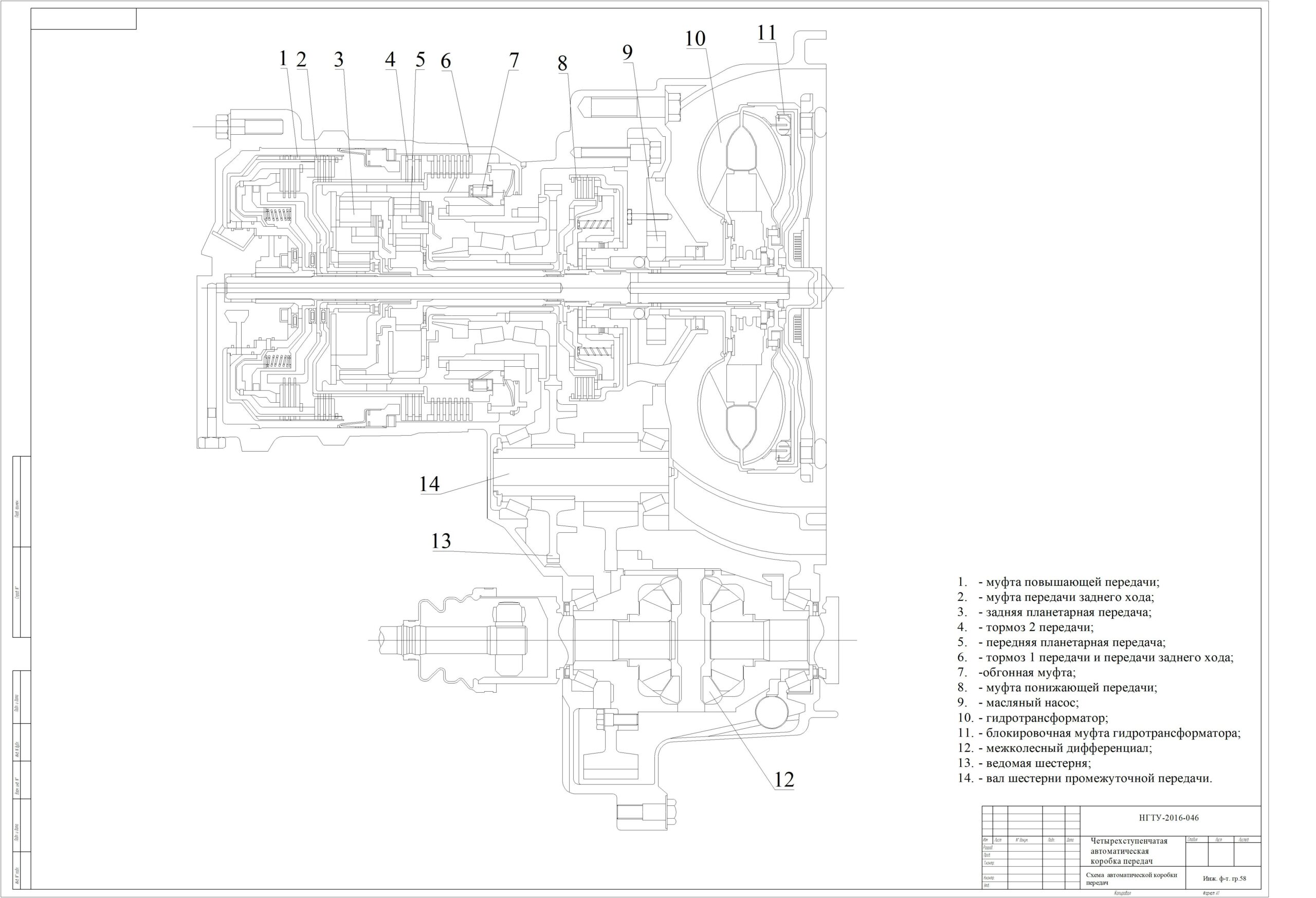 Чертеж Четырехступенчатая автоматическая коробка передач