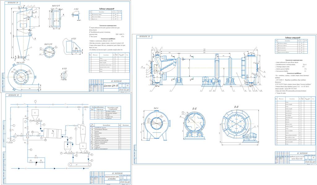 Чертеж Проектирование прямоточной барабанной сушильной установки на угле для сушки аммофоса