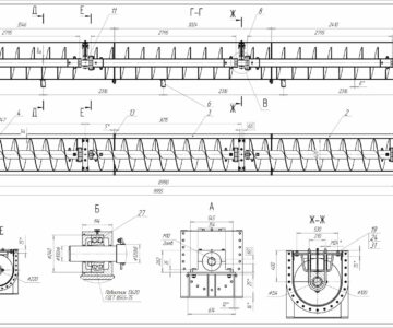 Чертеж Конвейер шнековый диаметр ф600, длина L=9000