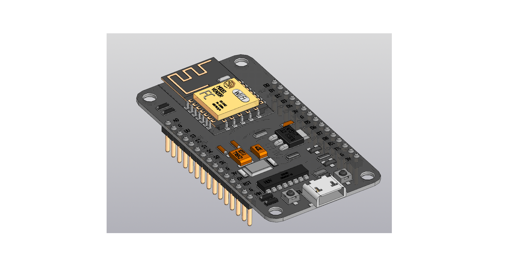 3D модель Плата WI-FI МОДУЛЬ NODEMCU LUA V3, ESP8266, CH340