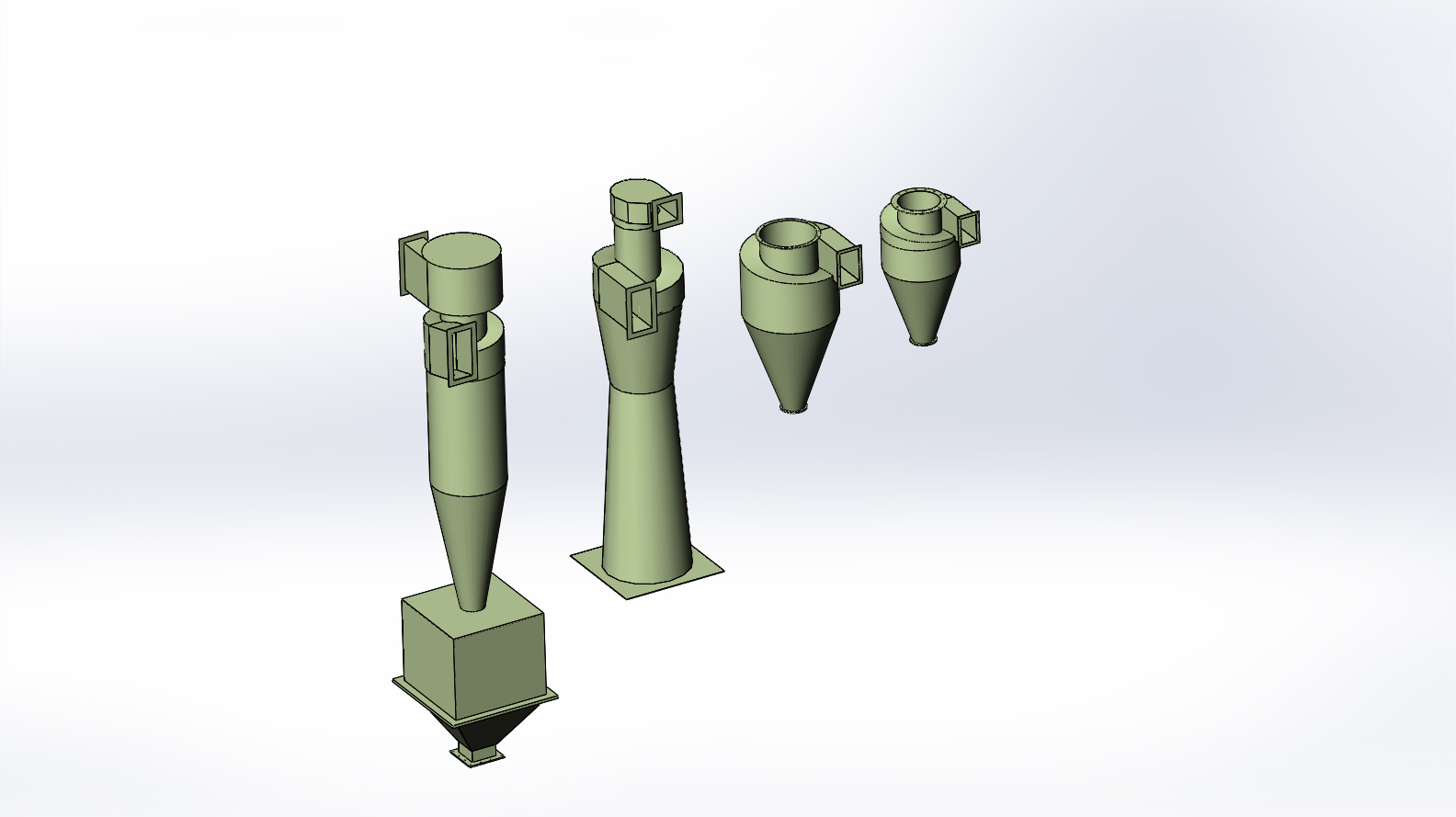 3D модель Габаритные модели циклонов РИСИ-8, ЦРК 750, ЦРК 600, ЦН 15-600