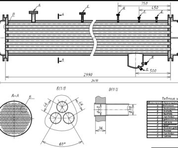 Чертеж Проект аммиачного горизонтального кожухотрубного конденсатора