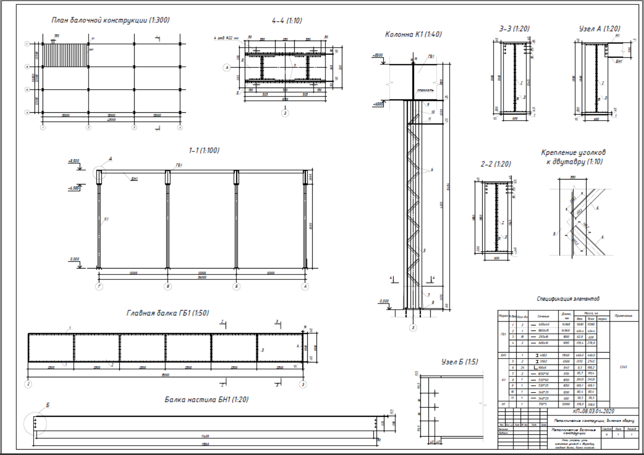 Чертеж Расчет металлических балочных конструкций