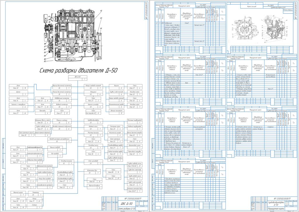 Чертеж Ремонт двигателя Д-50