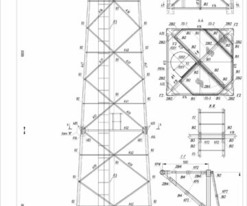 Чертеж Антенная опора для радио-релейных линий связи высотой 50м.