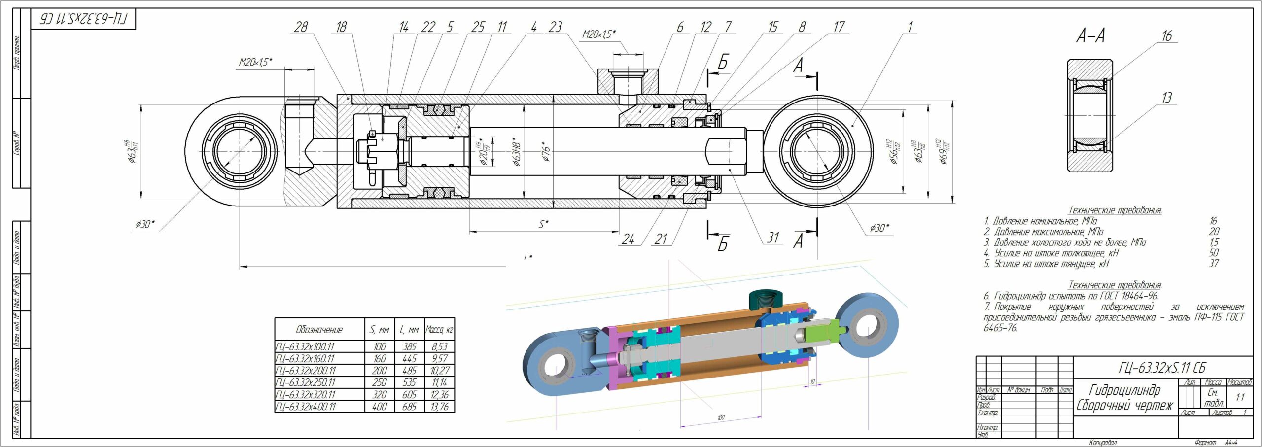 3D модель Гидроцилиндр ГЦ-63.32хS.11