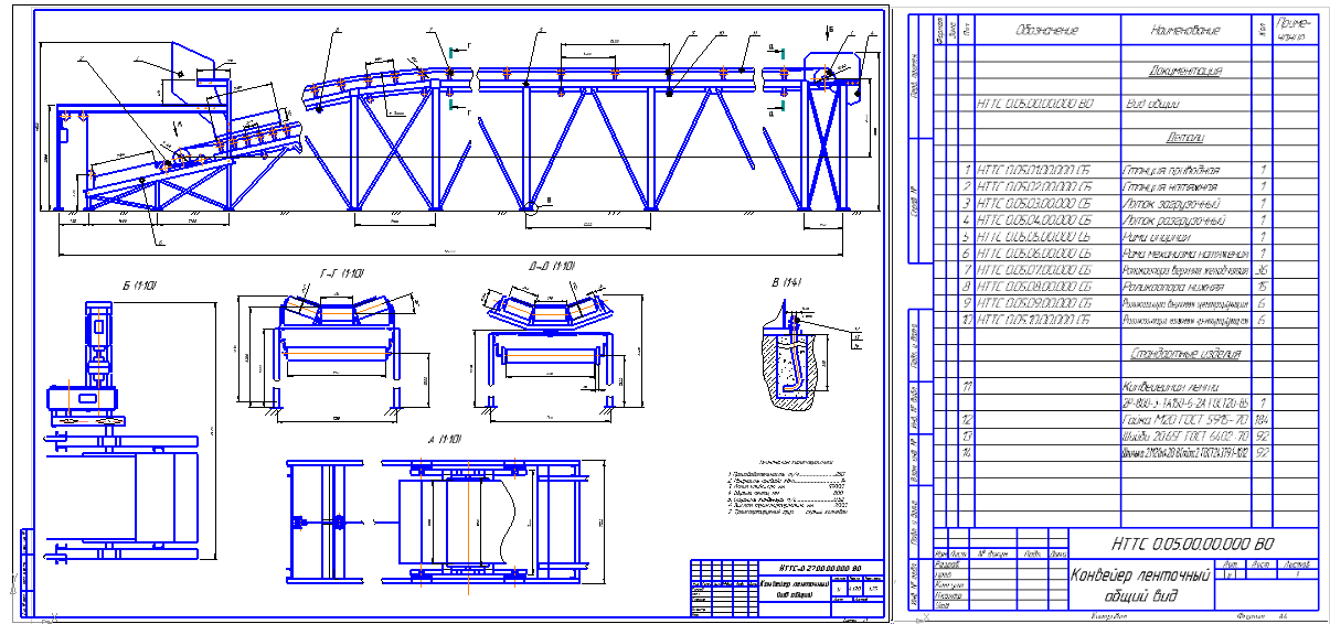 Чертеж Проектирование ленточного конвейера 250 т/ч
