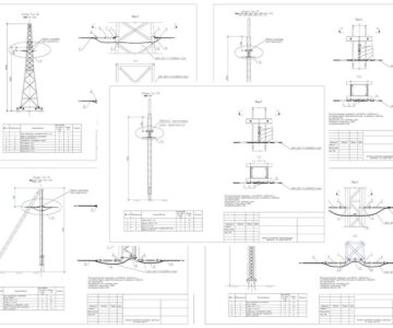 Чертеж Типовые схемы крепления ВОК на опорах ВЛ