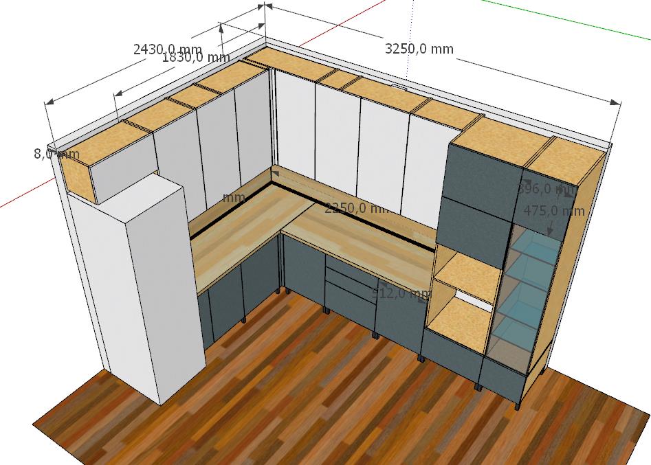 3D модель Современная угловая кухня "без ручек".