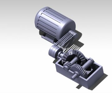 3D модель Сборка двухступенчатого редуктора с приводом от электродвигателя, 3D модель спроектированая в Catia V5Р20.