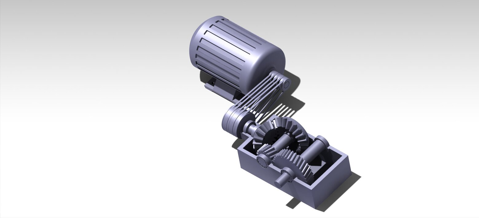 3D модель Сборка двухступенчатого редуктора с приводом от электродвигателя, 3D модель спроектированая в Catia V5Р20.