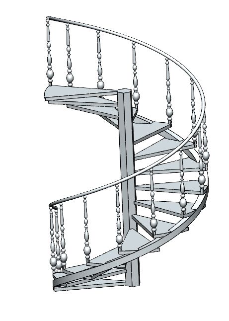 3D модель Винтовая лестница 15 ступенек. Высота-3 метра. Ширина ступенек 620 мм.