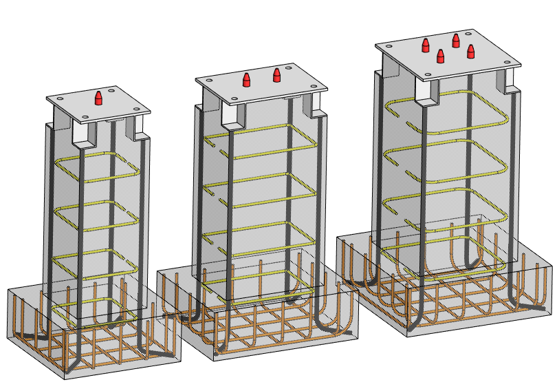 3D модель 3 вида столбчатых фундамента СДФ высотой 1010мм