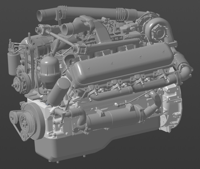 3D модель V-образный 8-цилиндровый дизельный двигатель ЯМЗ-7514.10