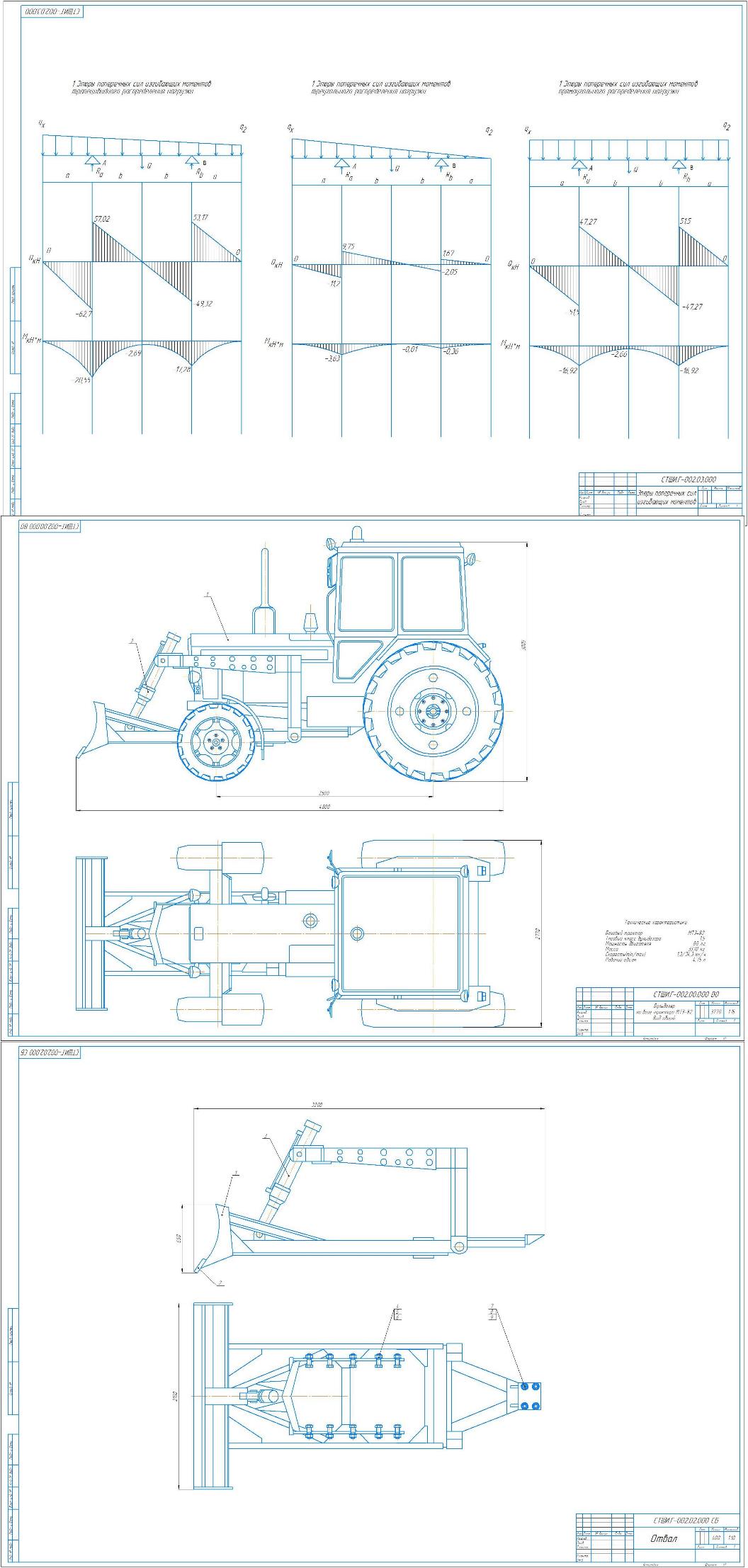 Чертеж Бульдозер на базе трактора МТЗ-82