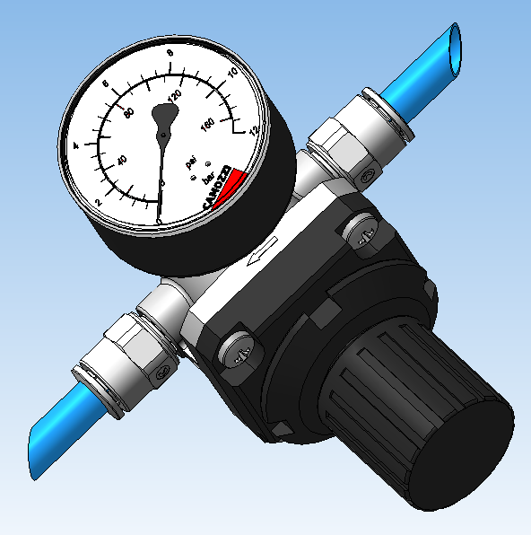 3D модель 3D модель регулятора давления М008-R00 c манометром М043-Р12 KAMOZZI