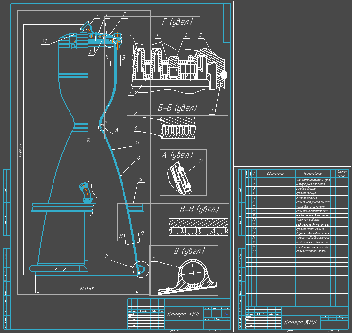 Чертеж Расчет охлаждения жидкостного ракетного двигателя