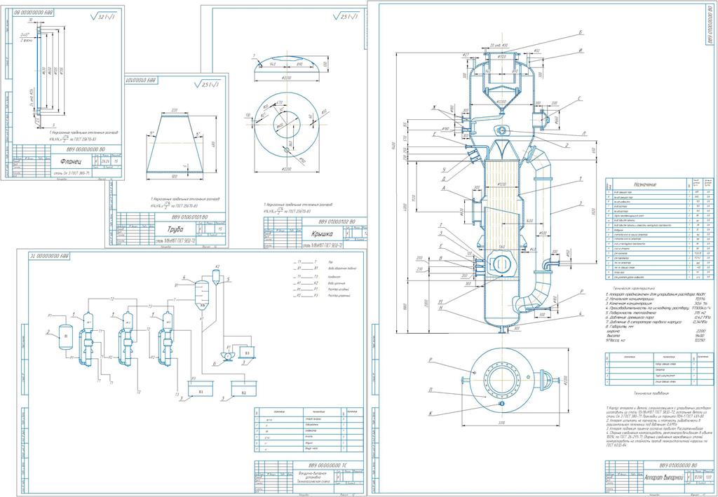 Чертеж Проект трёхкорпусная вакуум-выпарная установка
