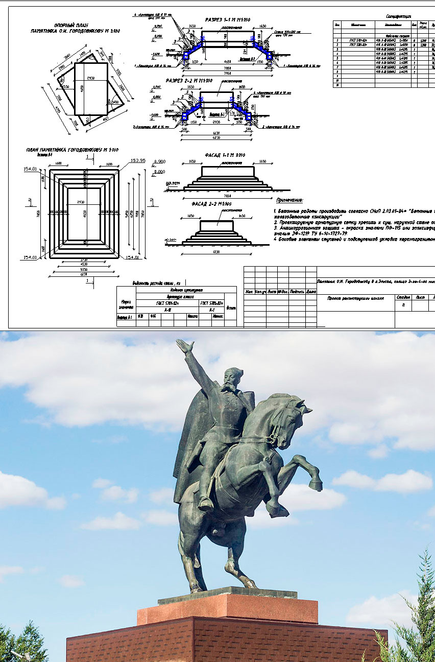 Чертеж Постамент для памятника О.Городовикова