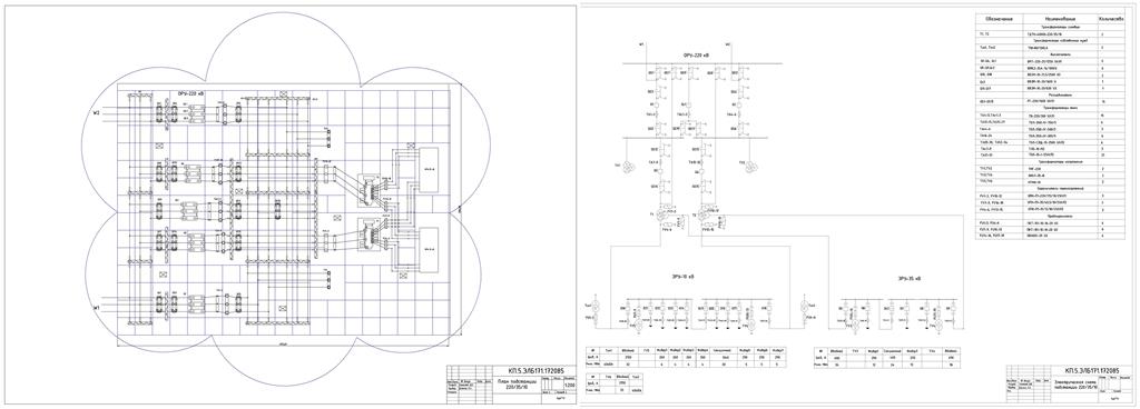 Чертеж Электрическая часть подстанций систем электроснабжения