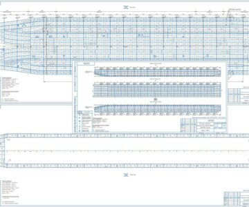 Чертеж Растяжки наружной обшивки баржи проекта 1787У концевая секция
